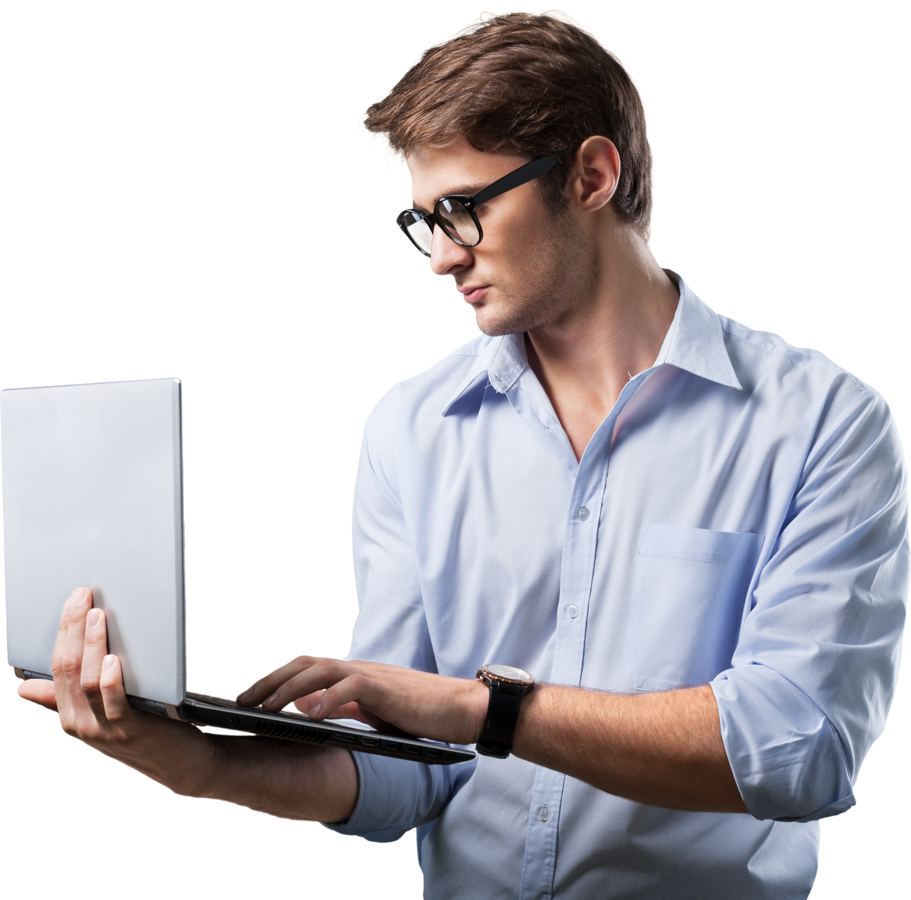 Man Holding a Laptop